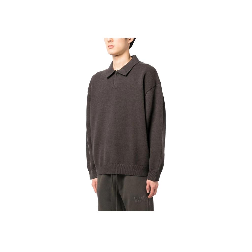 Fear of God Essentials Knit Long-Sleeve Polo Off Black Men Tops 192BT222180F