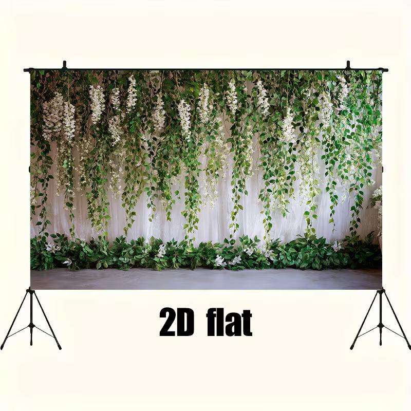 2D Floral Wisteria Wall Backdrop with Green Leaves Party Photography Background Cloth