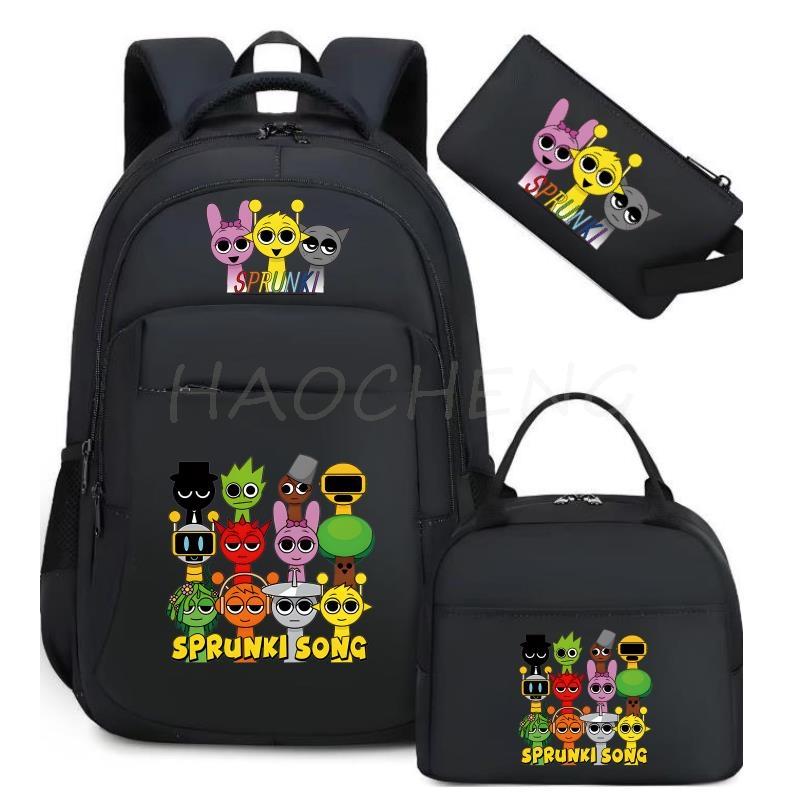 Backpack Sprunki Print 3 Pcs/set With Pencil Case Lunch Bags Kids Anime School Bags Boys Girls Teens Bagpacks