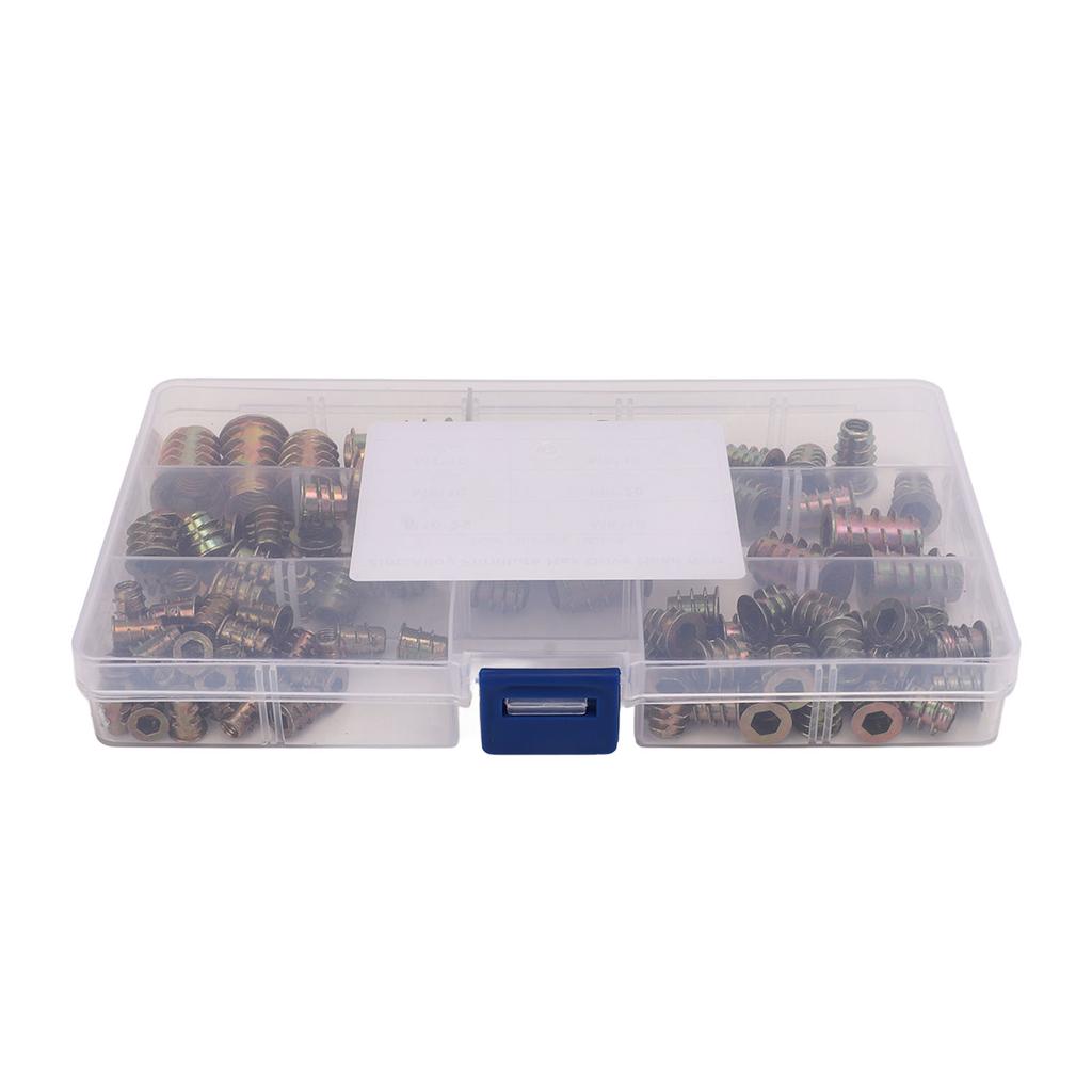 100Pcs Zinc Alloy Furniture Hex Drive Head Nuts Assortment Set with Storage Box High Hardness M4 M5 M6 M8 M10