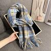Autumn and winter new retro plaid scarf women's wool high-end student shawl thickened warm scarf