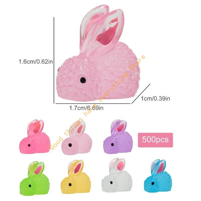 500 Pieces Glow Miniature Bunnies Figurines Resin Rabbits for Indoor and Outdoor Micros Landscape Decoration 55KF