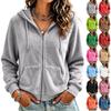 Women's Casual Color Flannel Hooded Jacket with No Pockets and No