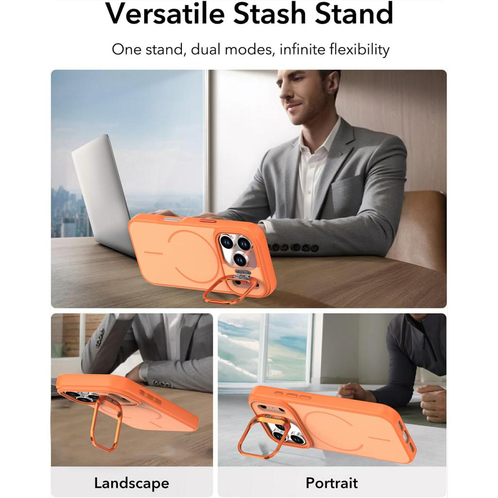 For iPhone 17 Pro Case Compatible with MagSafe Skin-touch PC + TPU Phone Cover with Foldable Kickstand