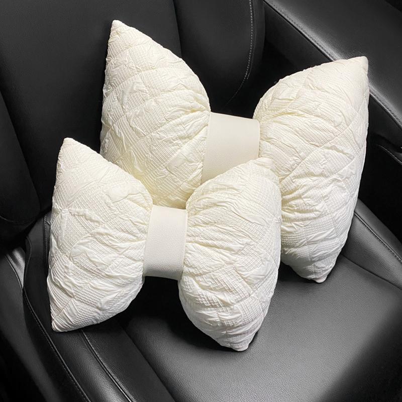 Fashion Ins Puff Cotton White Car Seat Cushion Cover Women Car Accessories Steering Wheel Cover Universal Auto Neck Waist