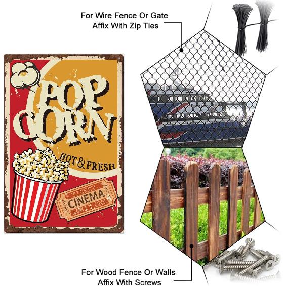 SUPERDANT Tin Sign Popcorn Vintage Metal Signs Movie Theater Store Decor Restaurant Metal Plaque Retro Wall Art Poster Wall Decoration for Bar