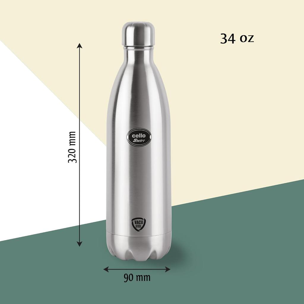 Stainless Steel Insulated Water Bottle1000ml For Hot And Cold Drinks + 24 Hour Thermal Flask + Sleek Leakproof