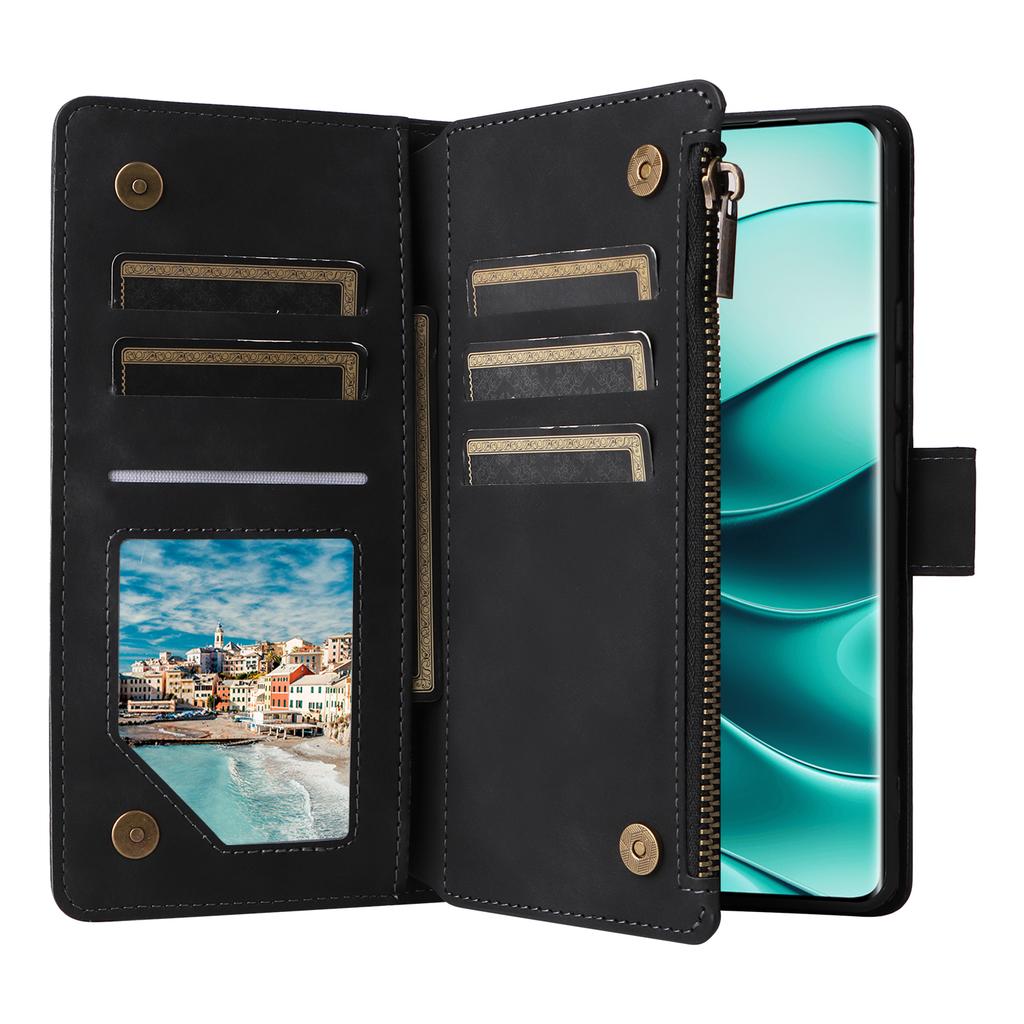 Lederhülle für Xiaomi Redmi Note 14 Pro 5G/14 Pro+ 5G/Poco X7 5G Reißverschluss-Geldbörse Mehrere Kartenfächer Handyhülle