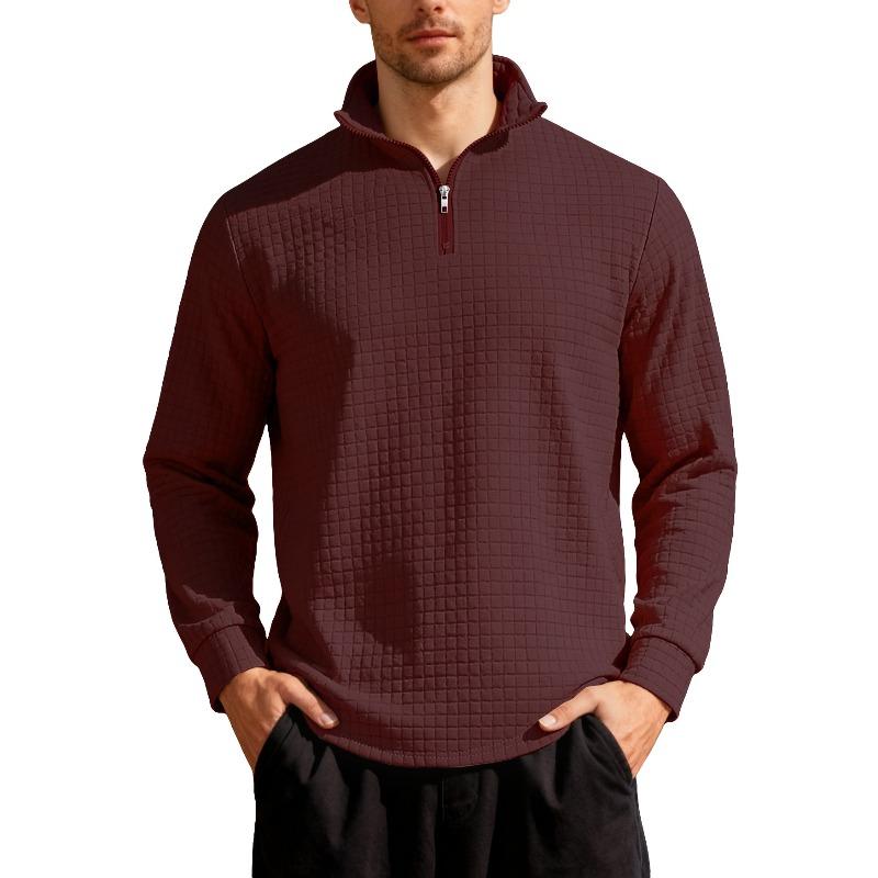 Autumn and Winter Business Leisure Men's Loose Jacquard Stand Small Checkered Collar Half Zipper Sweater Men