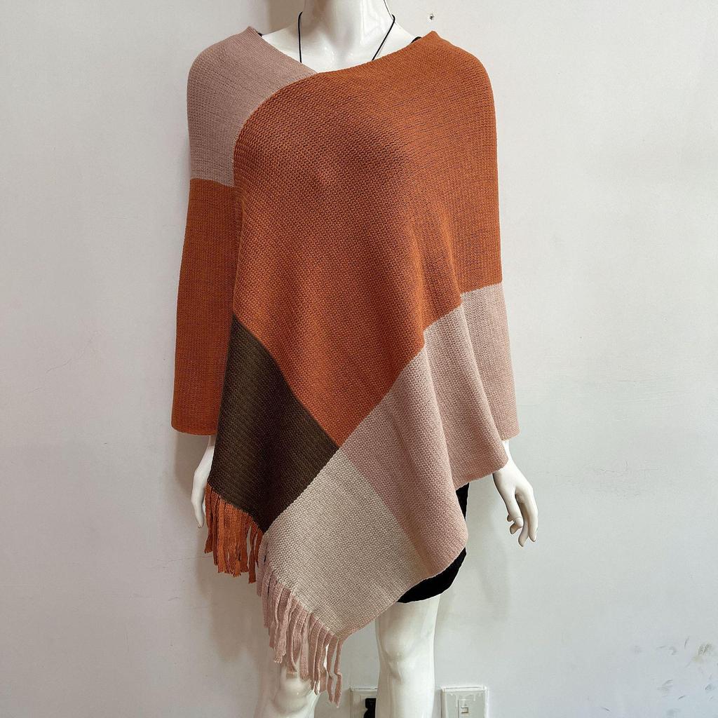 2022 Autumn/Winter Women's V-Neck Rainbow Tassel Cape Sweater