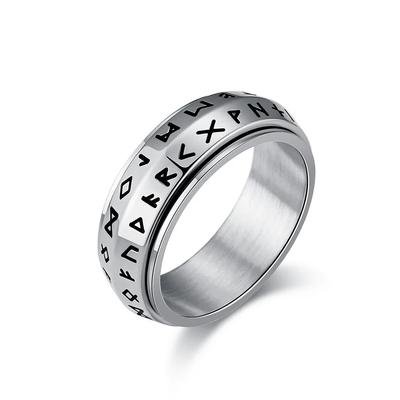 8mm Stainless Steel Viking Runes Spinner Ring for Men Rotatable Ring Size 7-13