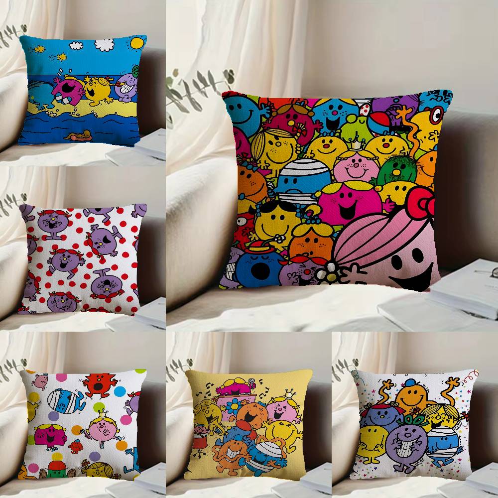 Mr. Men and L-Little Miss Pillow Case Anti-dustmite Pillowcase Invisible zipper silky short plush Sofa cushion cover