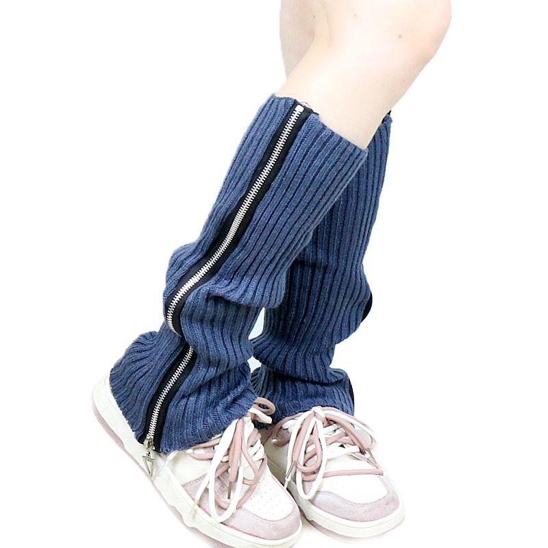 

Korean Style Fashion Zipper Leg Warmers for Women Versatile JK Loose Wool Slouch Socks Autumn Winter Warm Decorative Boot Covers Calf Protectors one size