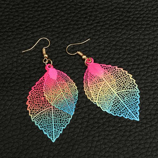 Ethnic Hollow Colorful Leaf Pendant Drop Women Statement Hook Earrings Jewelry