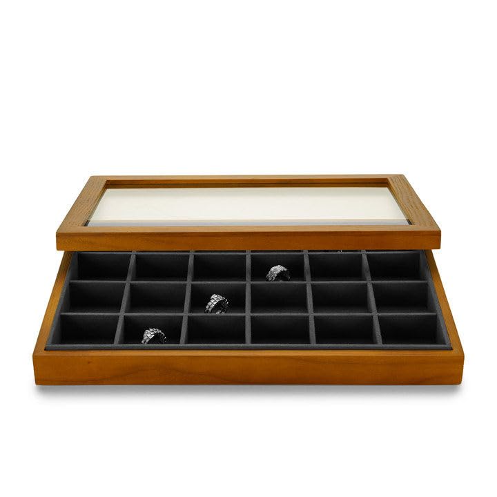 

Papten Jewelry Tray with Lid Wooden Jewelry Box 24 Compartments Rings Watch Necklace Display Storage Transparent Portable Luxury Stylish X02506 (Dark
