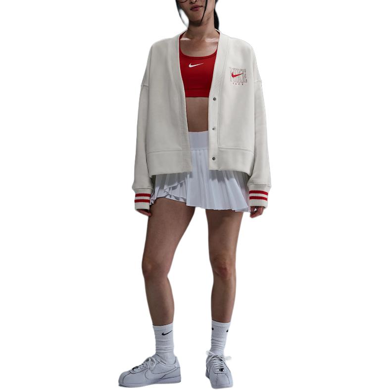 Nike Striped Loose Fit Single-Breasted Long Sleeve Knit Sweater Women tops White HJ0947-133