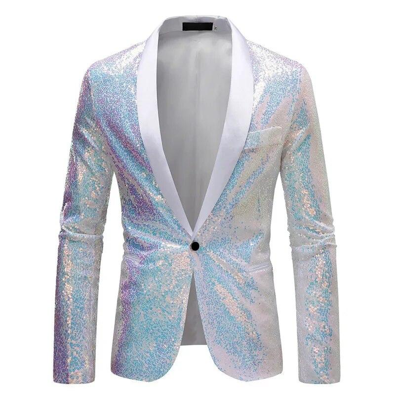 Men Nightclub Prom Suit Coats Mens Costume Stage Clothes Shiny Gold Sequin Glitter Embellished Blazer Jacket