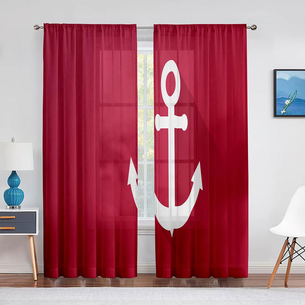 Nautical Anchor Rustic Grey Wooden Sheer Window Curtains Bedroom Modern Chiffon Drape Tulle Living Room Kitchen Voile Curtain
