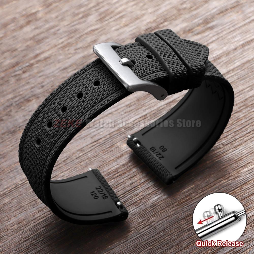 Watchband 20mm 21mm 22mm FKM Rubber Watch Strap for Omega Fluoro Rubber Watch Band for Rolex Woven Texture Sports Bracelet Belt 22mm чёрный