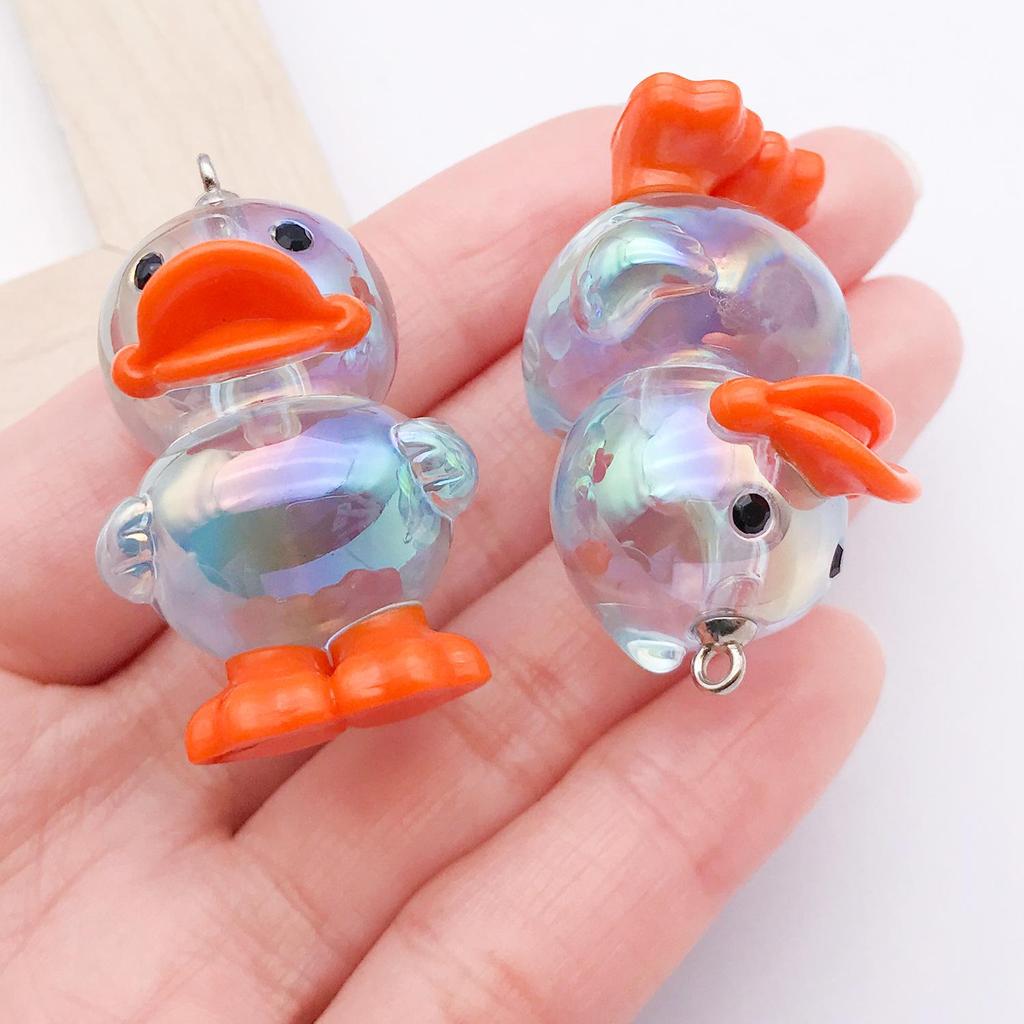 Acrylic Iridescent 3D Yellow Duck Pendant Keychain Charm