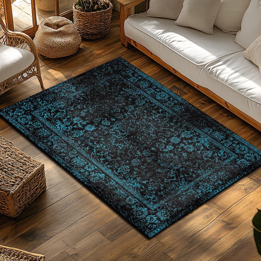 Navy Blue Geometric Bohemian Rug, Modern Pattern Non-Slip Carpet, Cozy Living Room Mat for Scandinavian Decor
