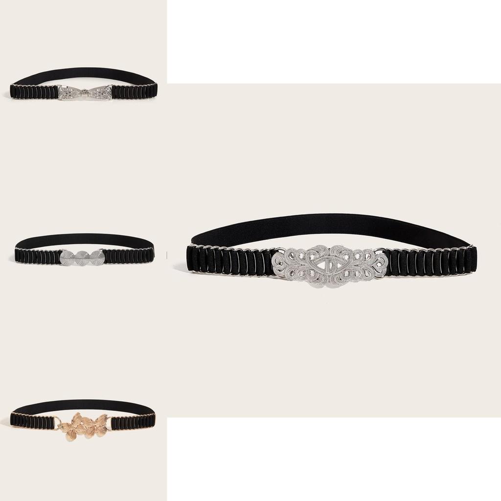 Fashion Slim Metal Belt For Women With Elastic Waistband Dress Accessory For Summer