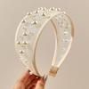 Widened Curved Hair Hoop, Breathable Mesh Base Headband with Imitation Pearls Decor, Anti-Slip Hemming Face Shaping Hair Accessory