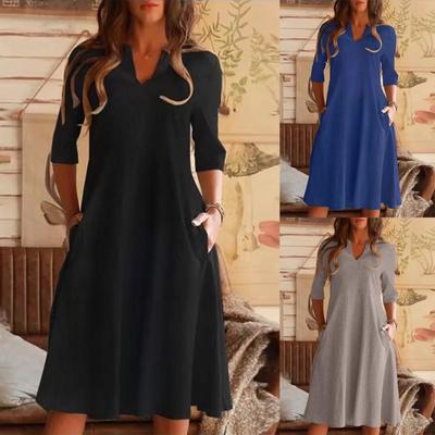 Women's Casual Loose V Neck Half Sleeve With Pockets  A-Line Elegant  Swing Dresses