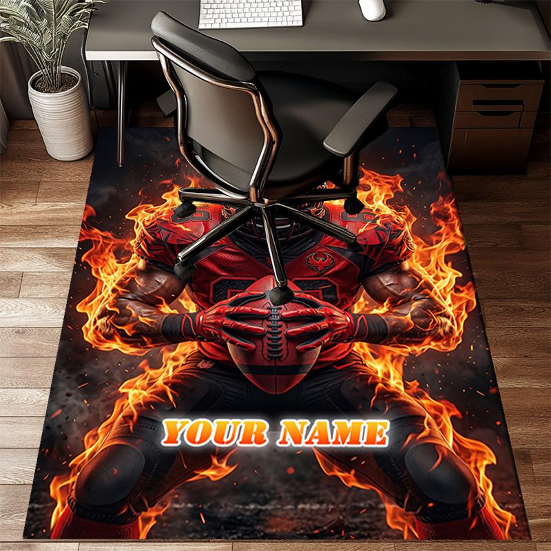 1PC Custom Name Flaming Football Player Theme Floor Mat Ideal for Living Room, Game Rooms, Office, Bedroom,Floor Mat Playful Design