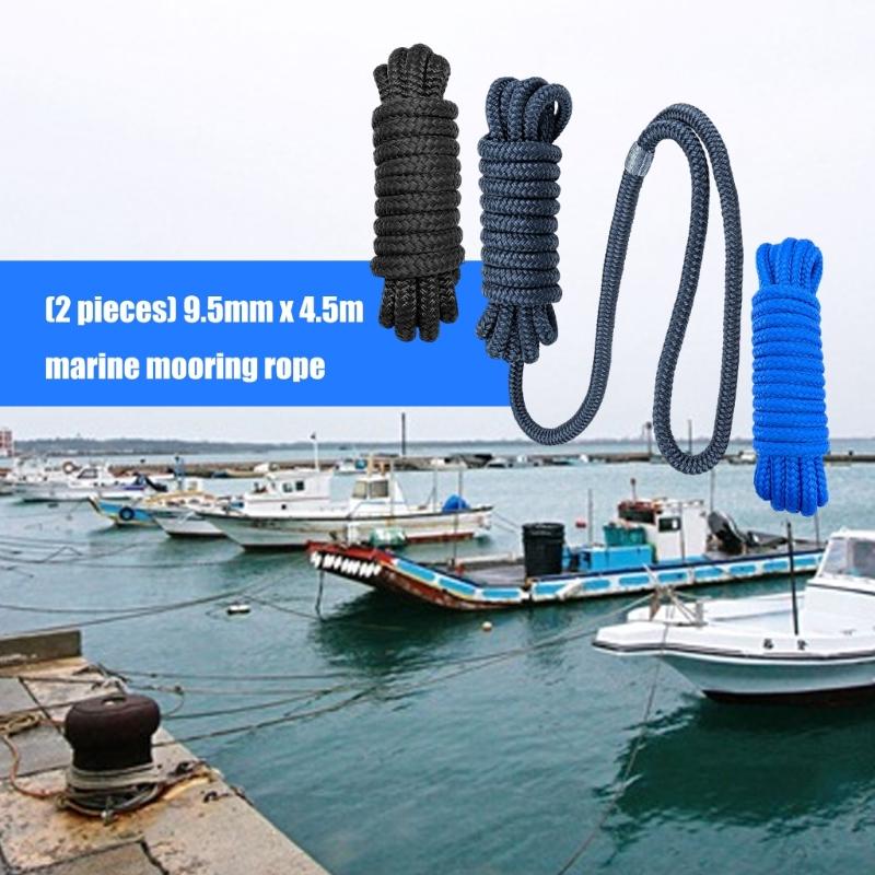 Pack Of 2 Marine Mooring Ropes 3/8 Inch Diameter 15 Inch Prespliced Rings Heavy Duty Nylon Dock Line For Boats With Maximumly Tensile Strength 12000LB