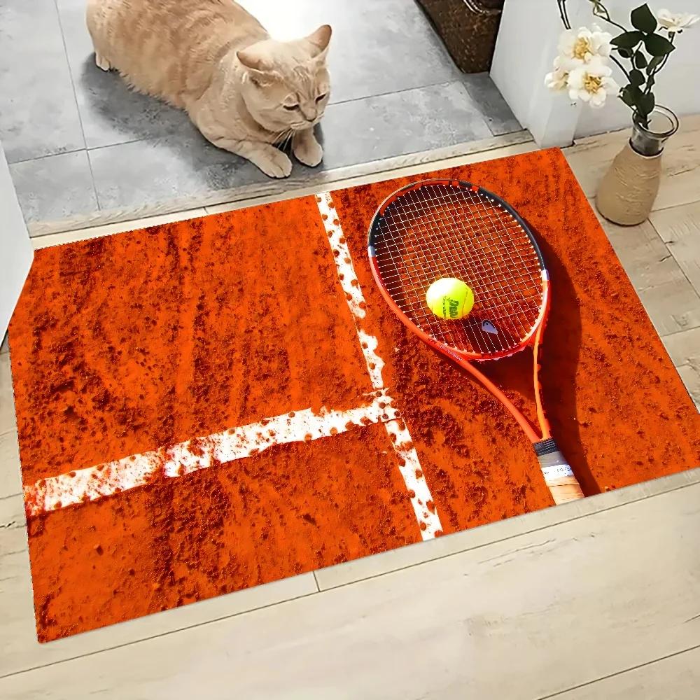 Tennis Racket Tennis Ball 3D Effect Graphic Printed Flannel Doormat Non-Slip Bathroom Kitchen Entrance Carpet Decor Floor Mat