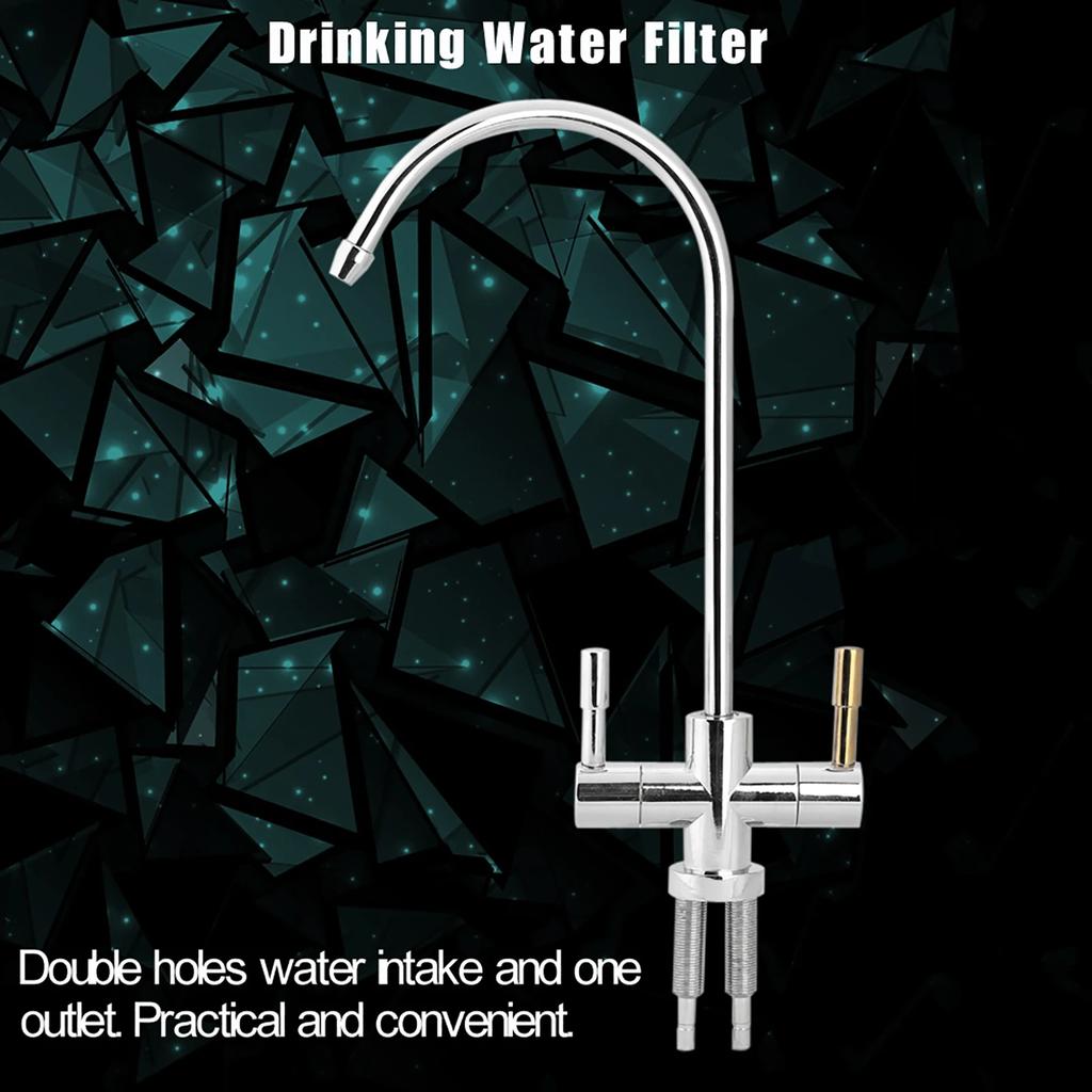 1/4'' Double Holes Sink Faucet Tap Chrome Reverse Osmosis RO Drinking Water Filter