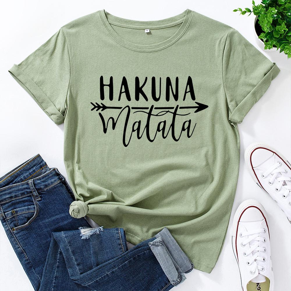 HAKUNA Pattern Cotton T-Shirt Short Sleeve Round Neck Women 2d Print Tops