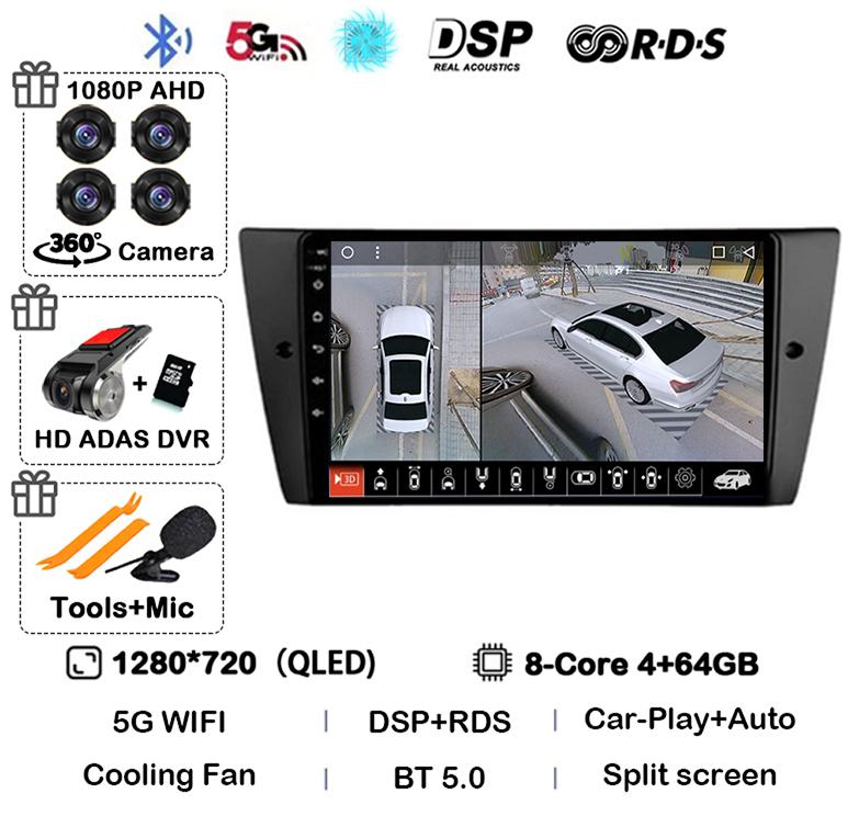 Android 14 Wireless Carplay Auto Car Radio For BMW E90 E91 E92 E93 3 Series Multimedia Stereo Video Player Head Unit GPS WIFI+4G