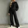 Women's Ribbed Knit Two-Piece Set Long Sleeve Top and Wide Leg Pants Casual Outfit