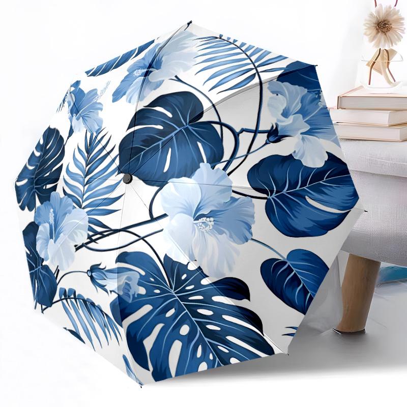 Tropical Leaf Pattern Compact Travel Automatic Umbrella Compact & Durable 8-Rib Design Foldable Design for Outdoor Daily Use Elegant Umbrella