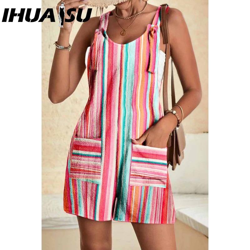 

IHUASU Женская Мода Повседневный Однотонный Принт Летний Весенний Комбинезон Без Рукавов на Бретелях XXXXXL разноцветный