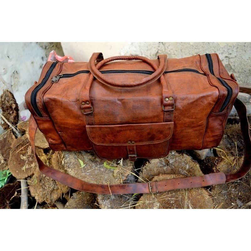 Kožená taška Travel Goat Duffel Gym Luggage Vintage Genuine Brown New Men's Men