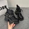 Fashion New Women's Pu Leather Ankle Boots Women Autumn Winter Round Toe Lace Up Shoes Woman Motorcycle Platform Botas Gothic Shoes