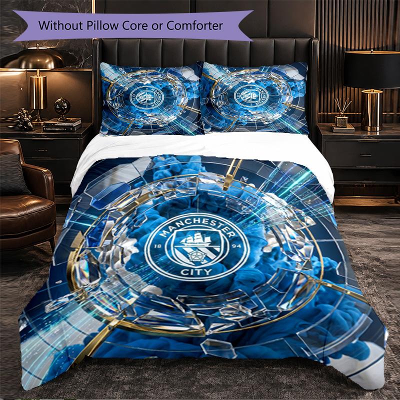 Set Lenzuola Manchester City Modello 3 Pezzi Morbida Copripiumino in Microfibra con Federe per Camera da Letto