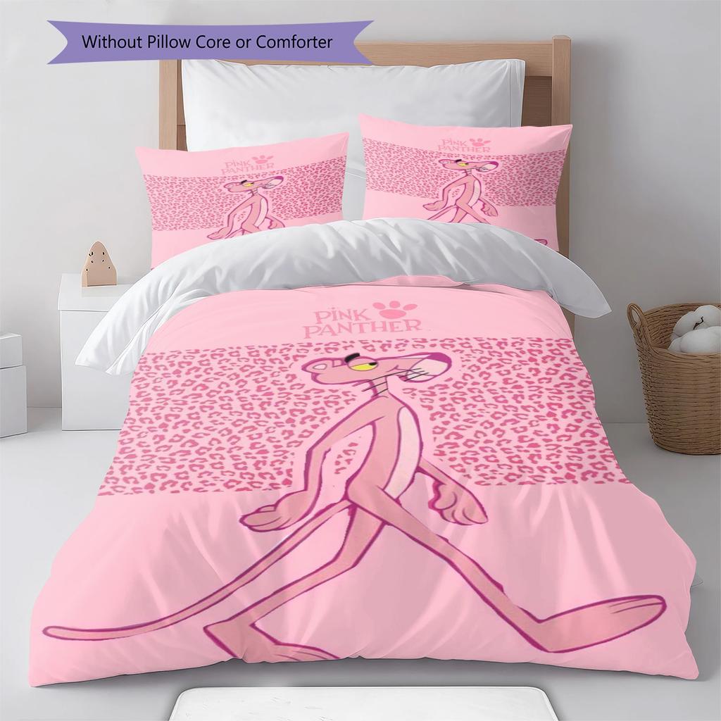The Pink Panther Pattern Bedding Set Quilt Cover Pillowcase Home Decor Gift (1 * Duvet Cover + 2 * Pillowcase, Without Core)