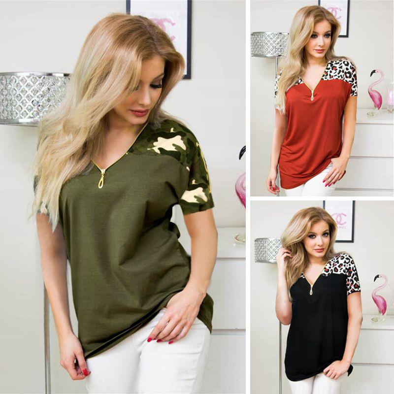 Stylish Summer Cotton V-neck Blouse For Women With Classic Zipper And Loose Fit