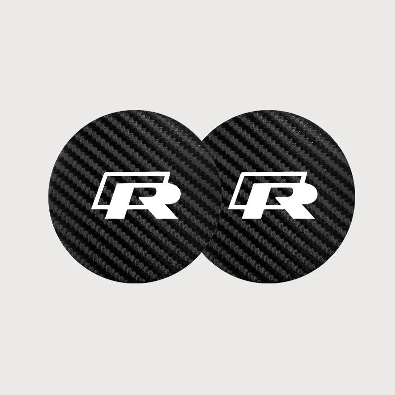 For VW 2Pcs Carbon Fiber Coaster Car Water Cup Anti-slip Pad Mat For Volkswagen Golf 5 6 Tiguan Jetta Passat Scirocco Arteon T