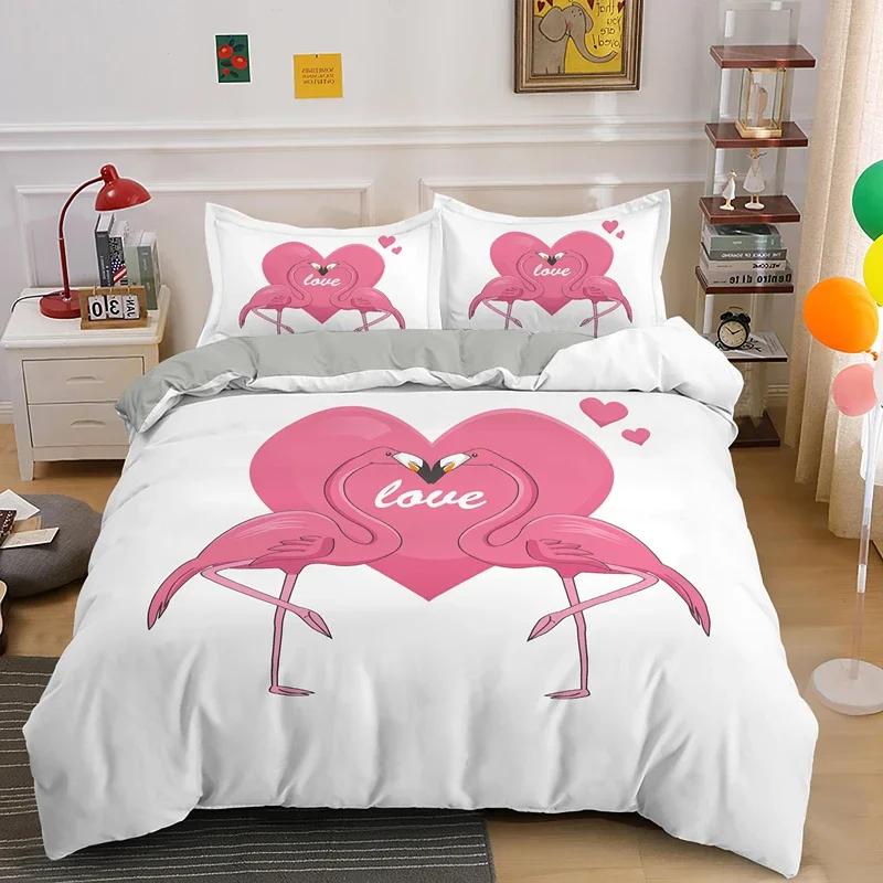 Comforter Cartoon Pink Flamingo Single Double Queen Extra Large Girls Children Teenager Bedding Set 3 Pcs With 2 S