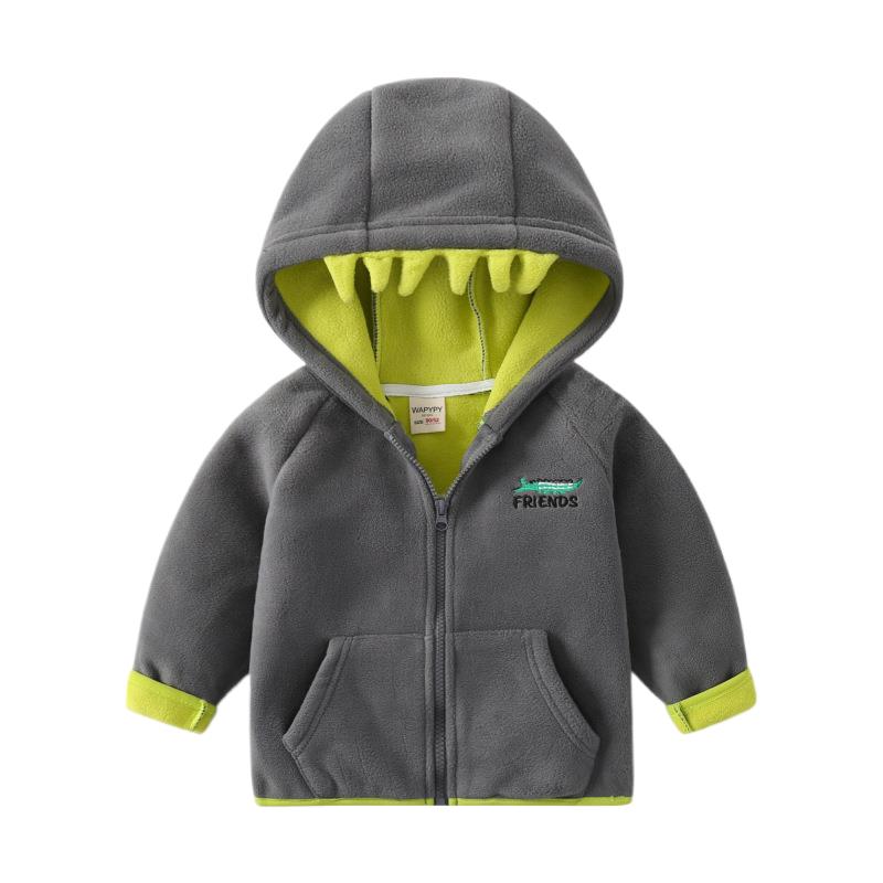 

Осенняя плотная куртка для малышей из хлопкового флиса с крокодиловой кожей, длинное пальто с капюшоном и капюшоном для мальчиков, свободное бархатное теплое контрастное пальто для мальчиков 90cm серый