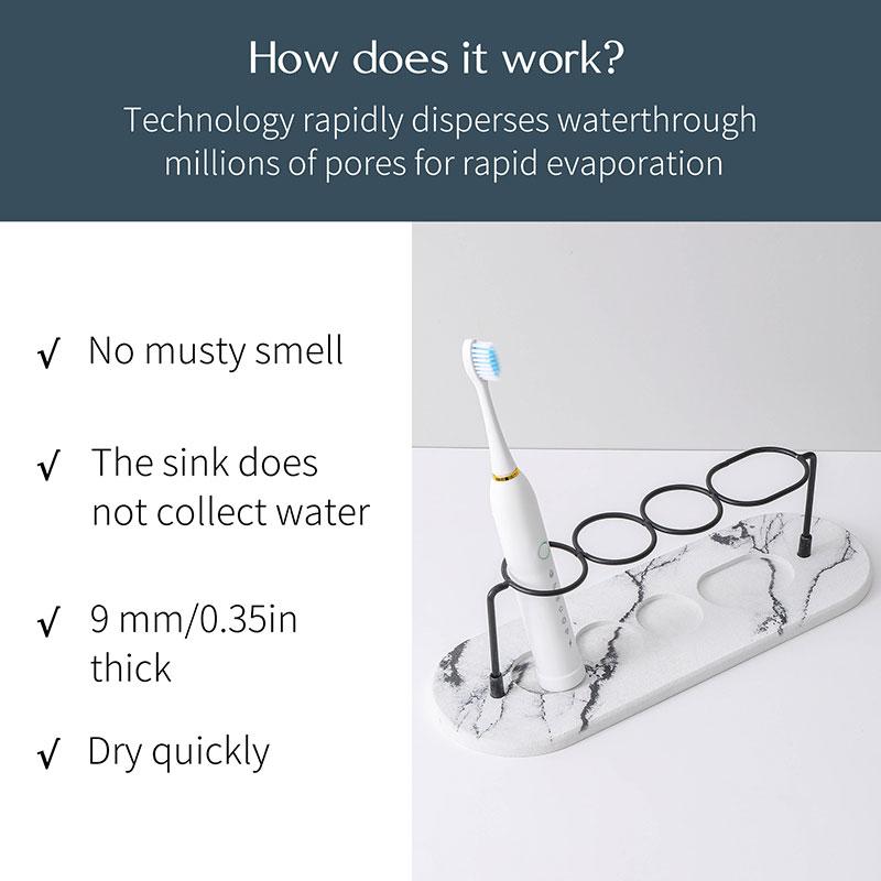Electric Toothbrush Holder with Diatomite Base Non-slip Absorbent Quick Drying Toothbrush Toothpaste Stand Bathroom Organizer