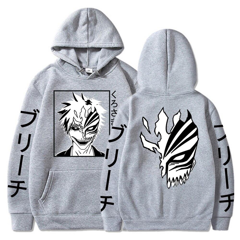 

Bleach Kurosaki Ichigo Аніме Harajuku Hoodies Gothic Cartoon Manga Mask Boy Graphic Чоловіки Жінки Зима Кофти з довгими рукавами XXXXL сірий