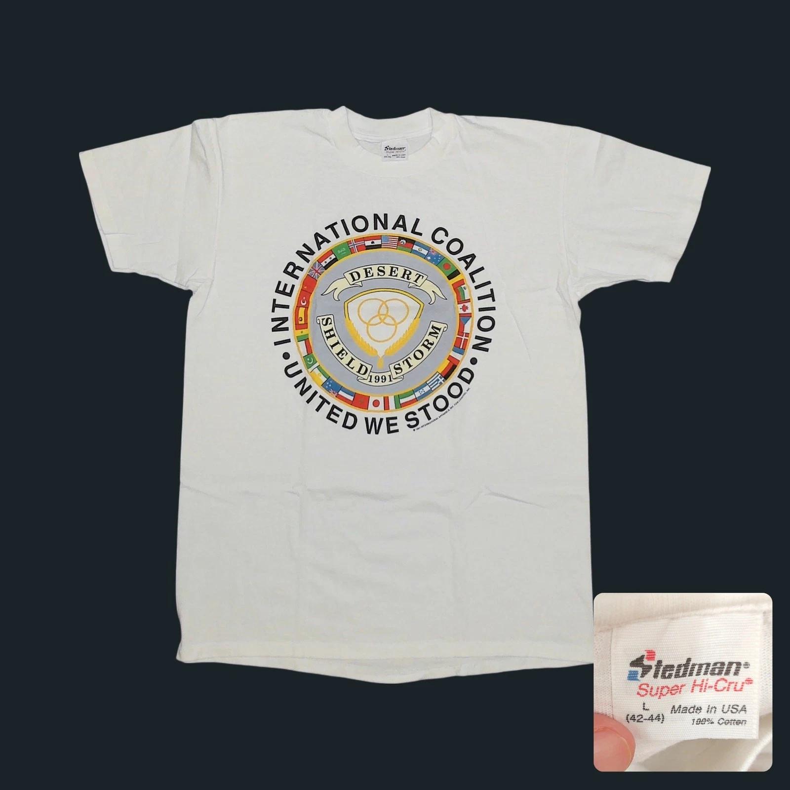 

Vintage 1991 Desert Storm Shield T-Shirt Mens L Stedman Single Stitch White XL