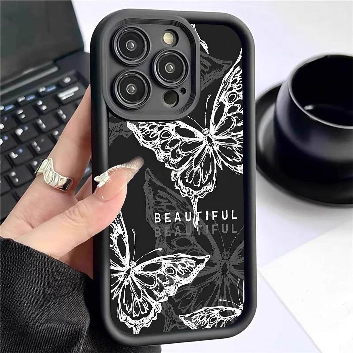 Emery Step Sky Eye Black Groove iPhone15/16/17 Case with White Butterfly on Black Background iPhone 17 Pro чёрный