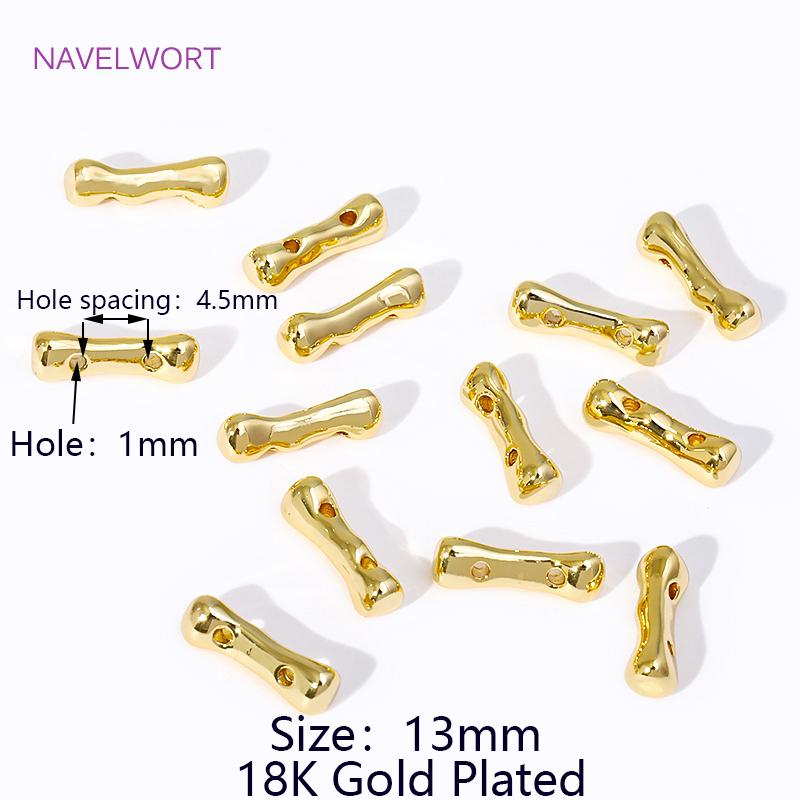 

18K Gold Plated Bone Shape 2 Hole Spacer Bars With Ring Metal Separators Connectors For Beadwork Jewelry Making Accessories 5 pieces